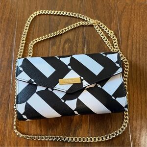 Trina Turk Black and White Patterned Clutch with Gold Chain